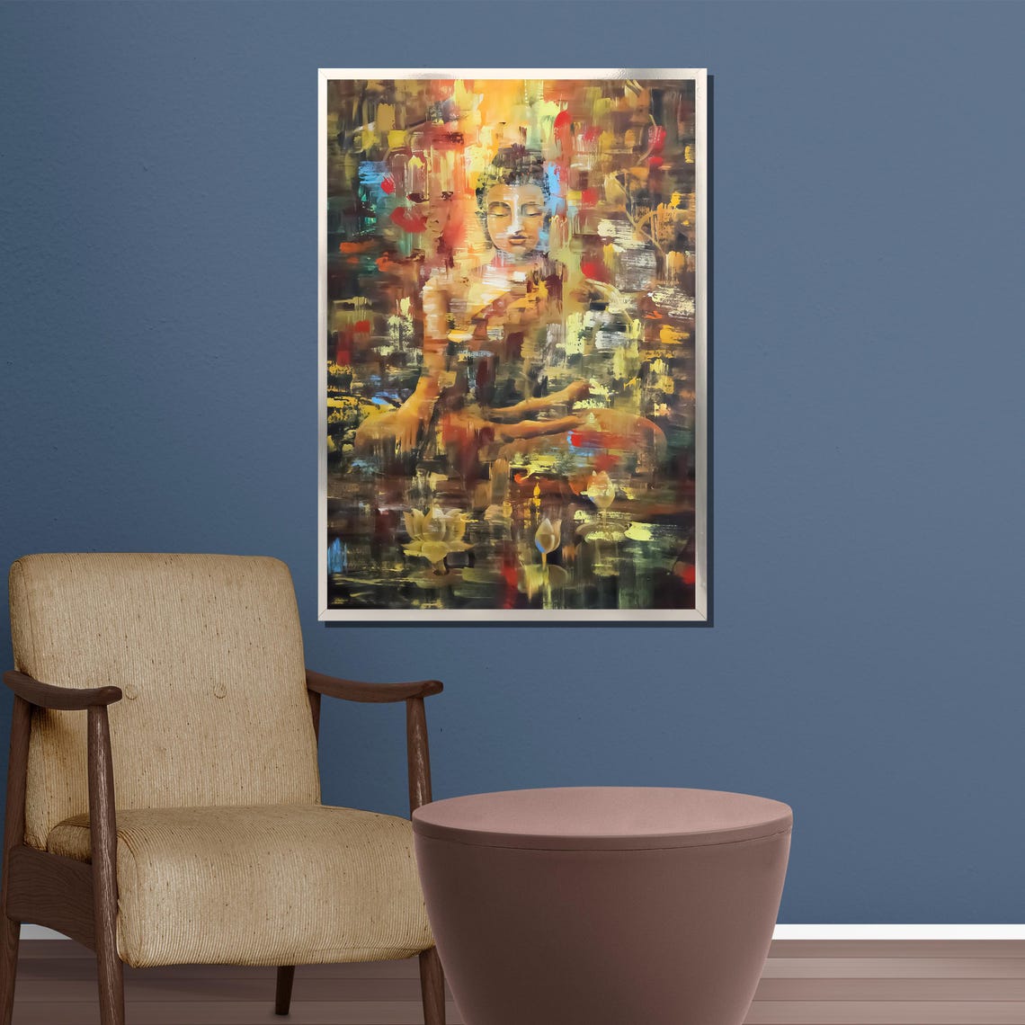 Abstract Golden Buddha Meditating In Warm Brushstrokes Poster - Image 3