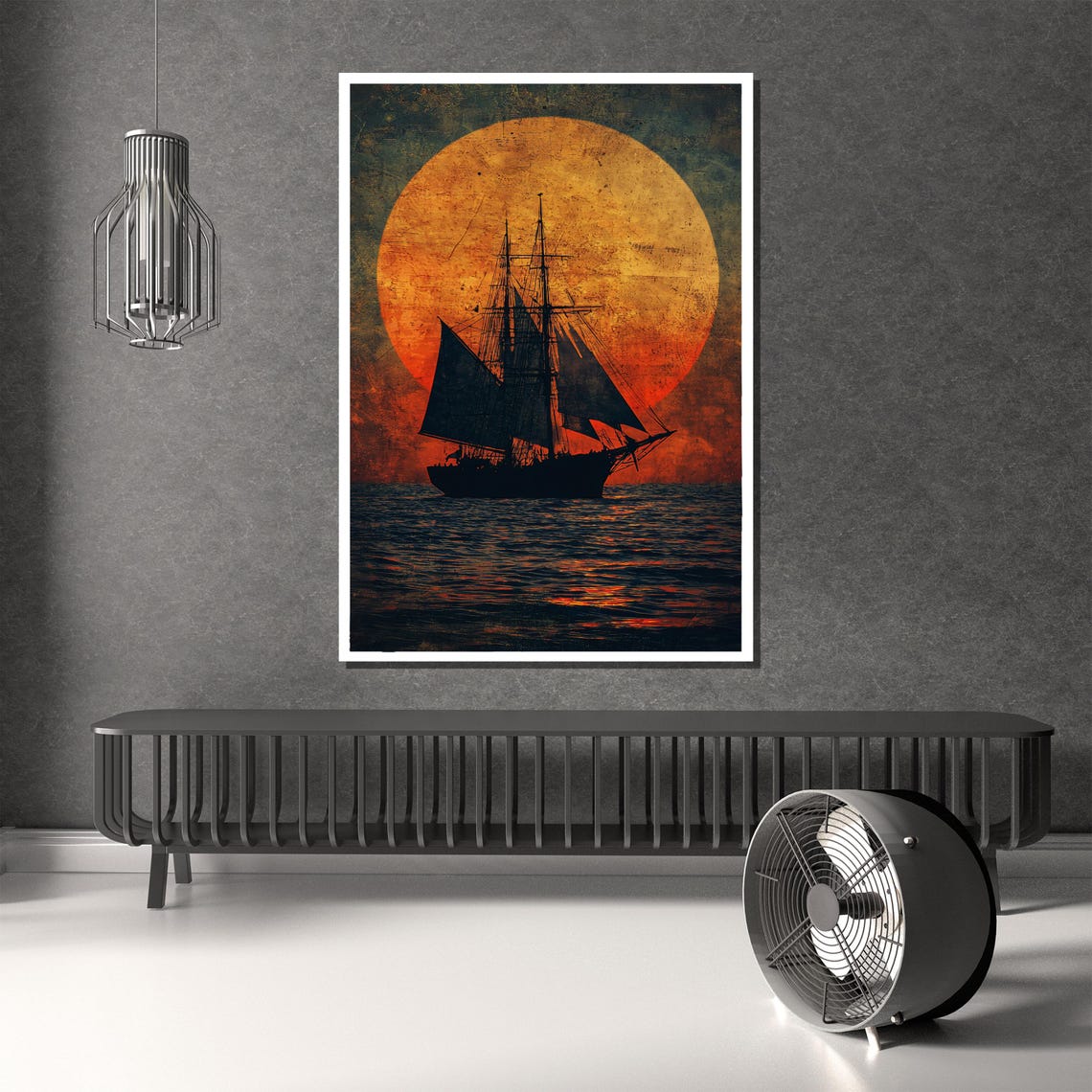 Tall Ship Silhouette Sailing Against A Blazing Sunset Sky Poster - Image 3