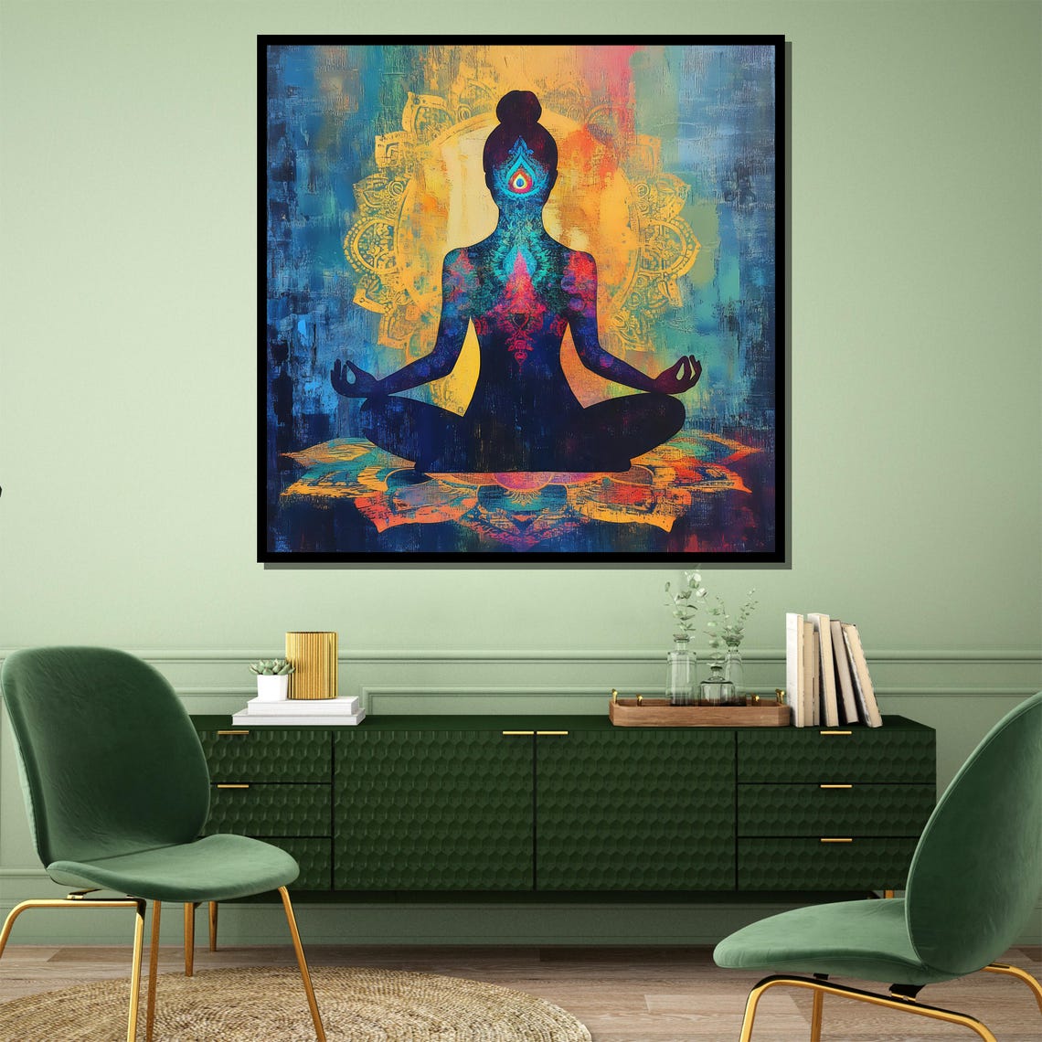 Vibrant Chakra Yoga Meditation With Golden Mandala Art Poster - Image 4