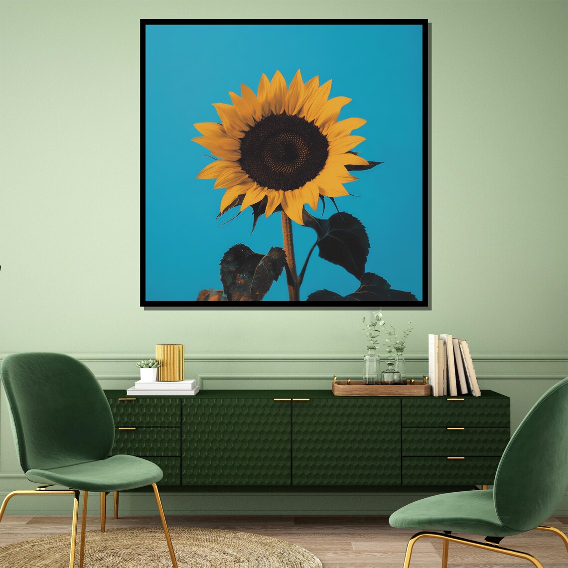 Bold Yellow Sunflower Blazing on Turquoise Minimalist Pop Art Poster - Image 4