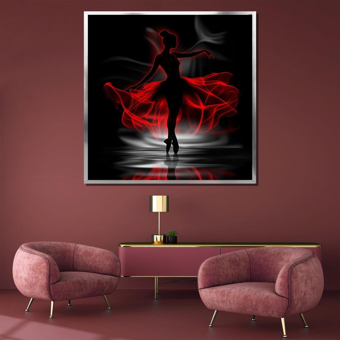 Ballerina Red Smoke Tutu Silhouette Dramatic Dance Wall Poster - Image 3