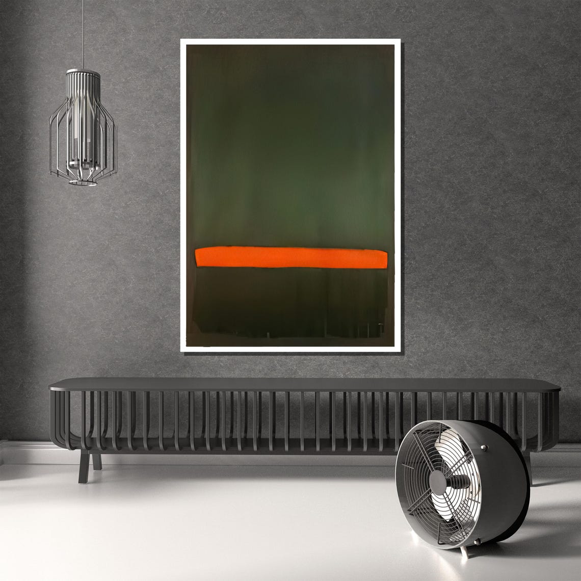 Dark Olive Green Field With Bold Orange Band Abstract Poster - Image 4