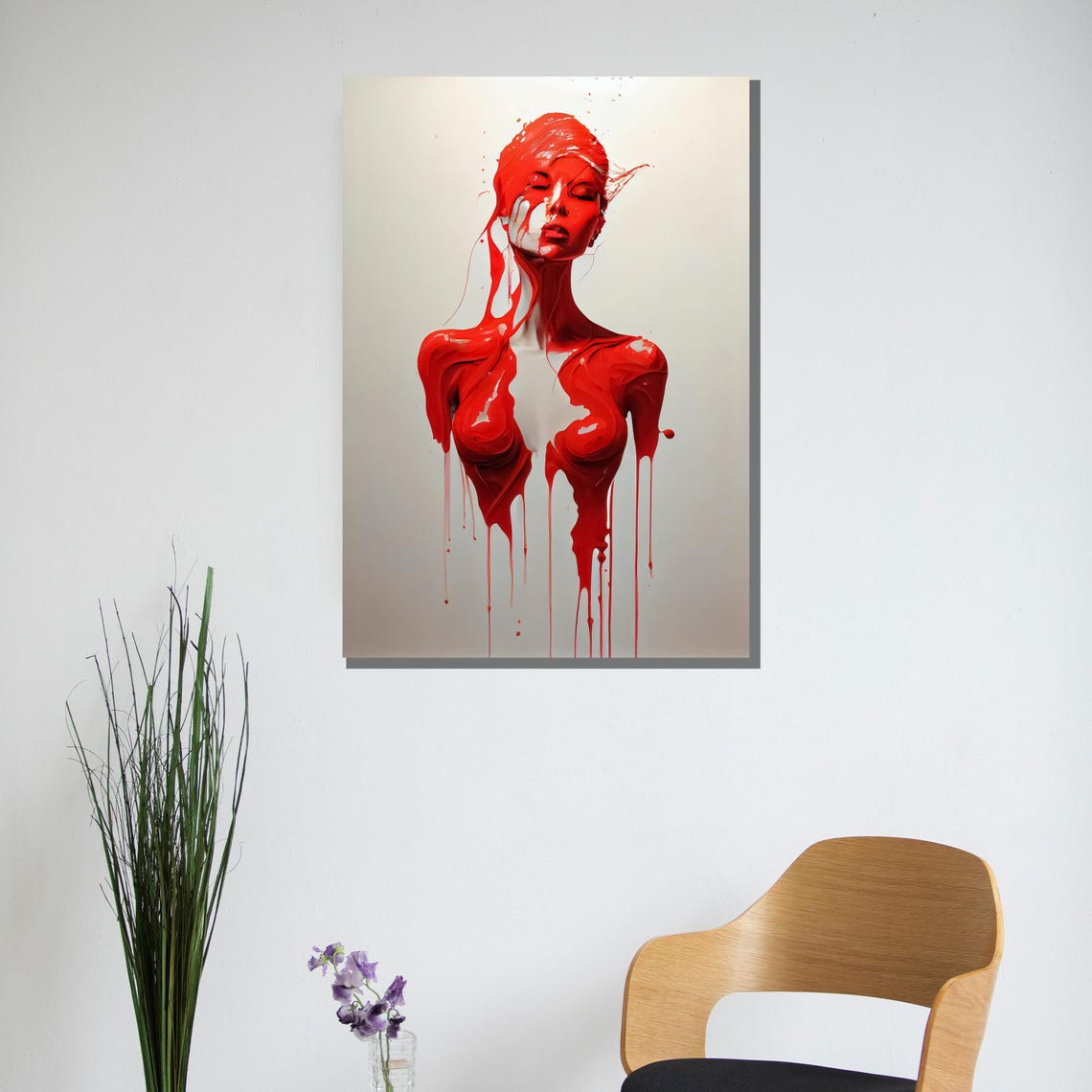 Dripping Red Woman Abstract Modern Bold Statement Art Poster - Image 2