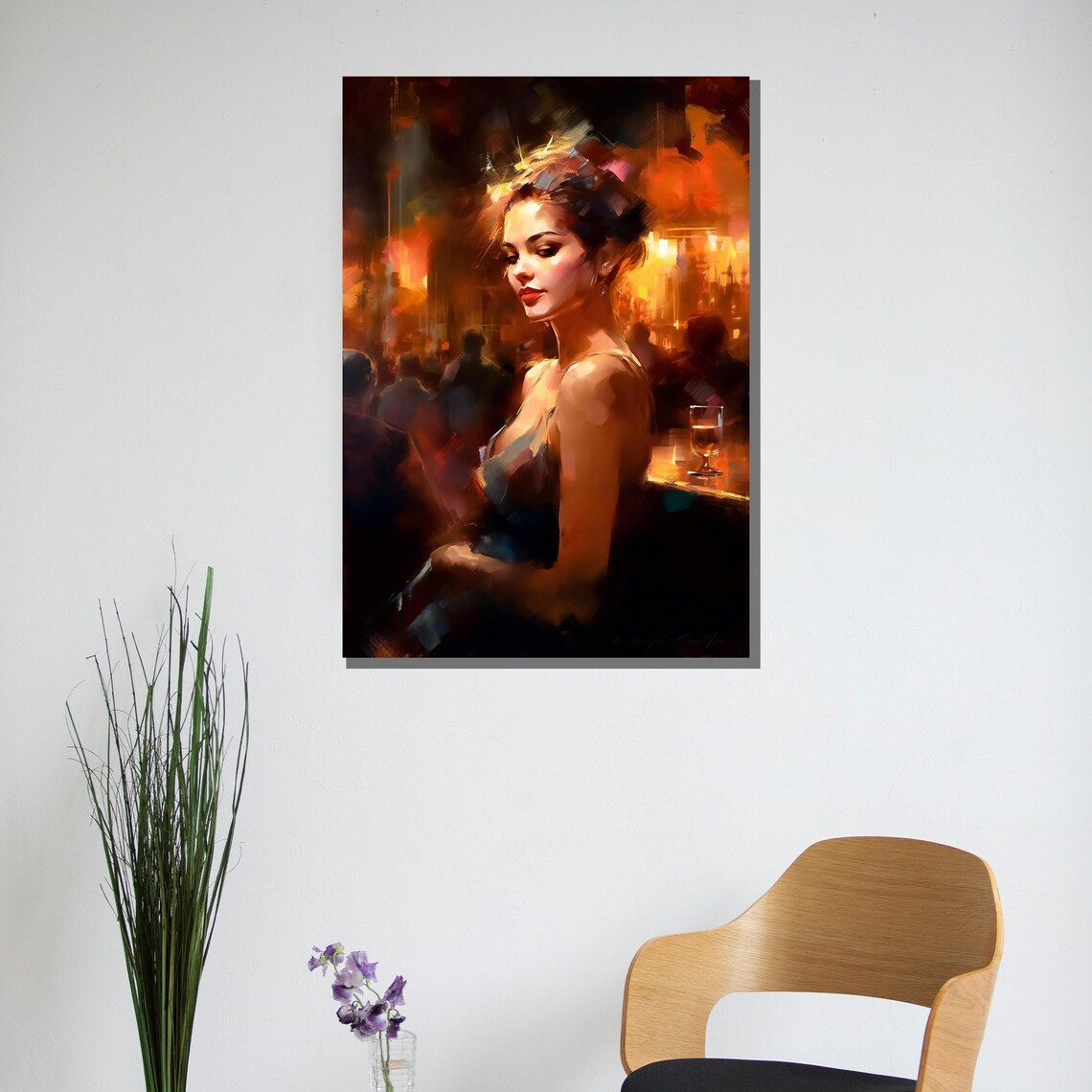 Elegant Woman At A Glowing Bar Nightlife Impressionist Poster - Image 2