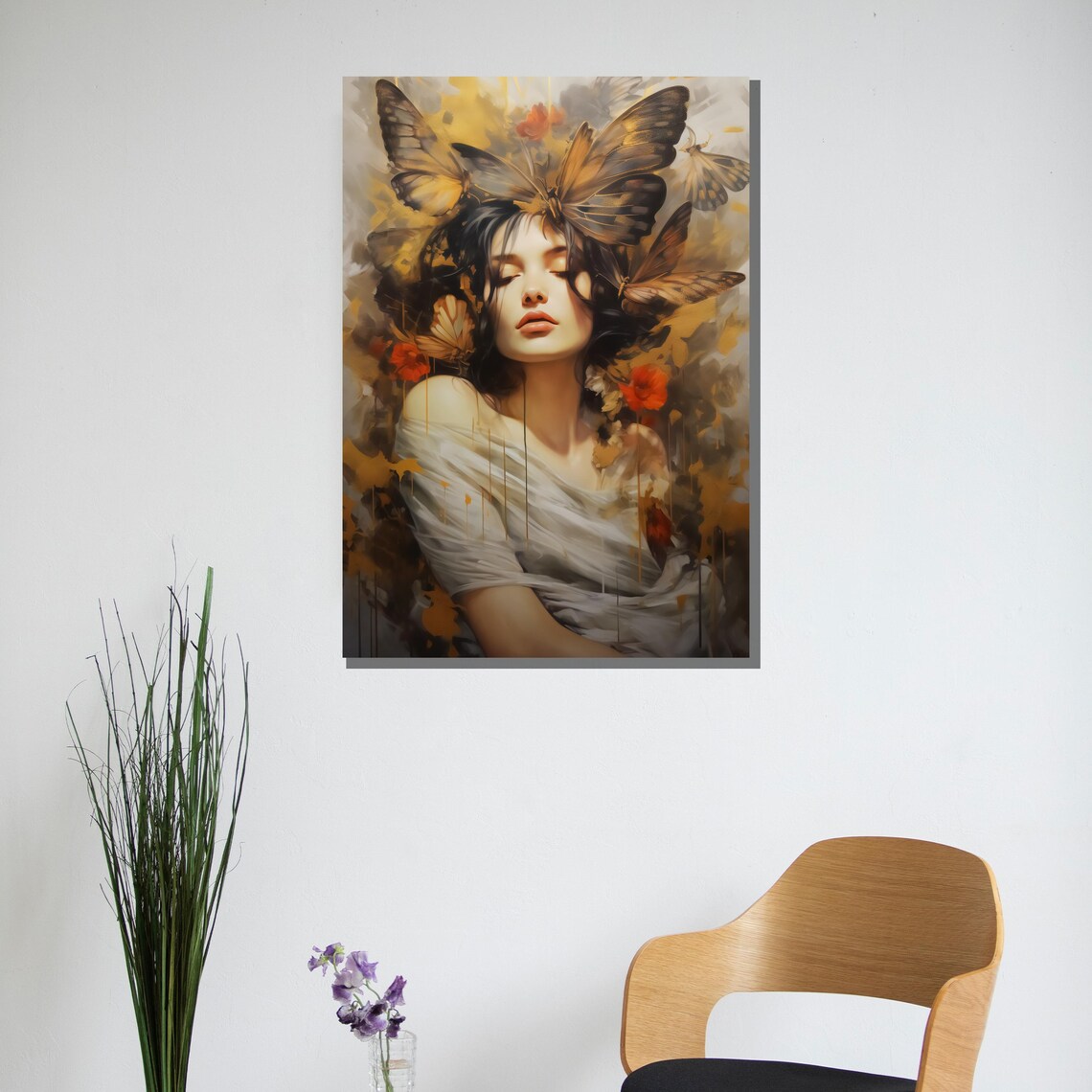 Ethereal Butterfly Dream Woman Portrait With Golden Wings Poster - Image 2