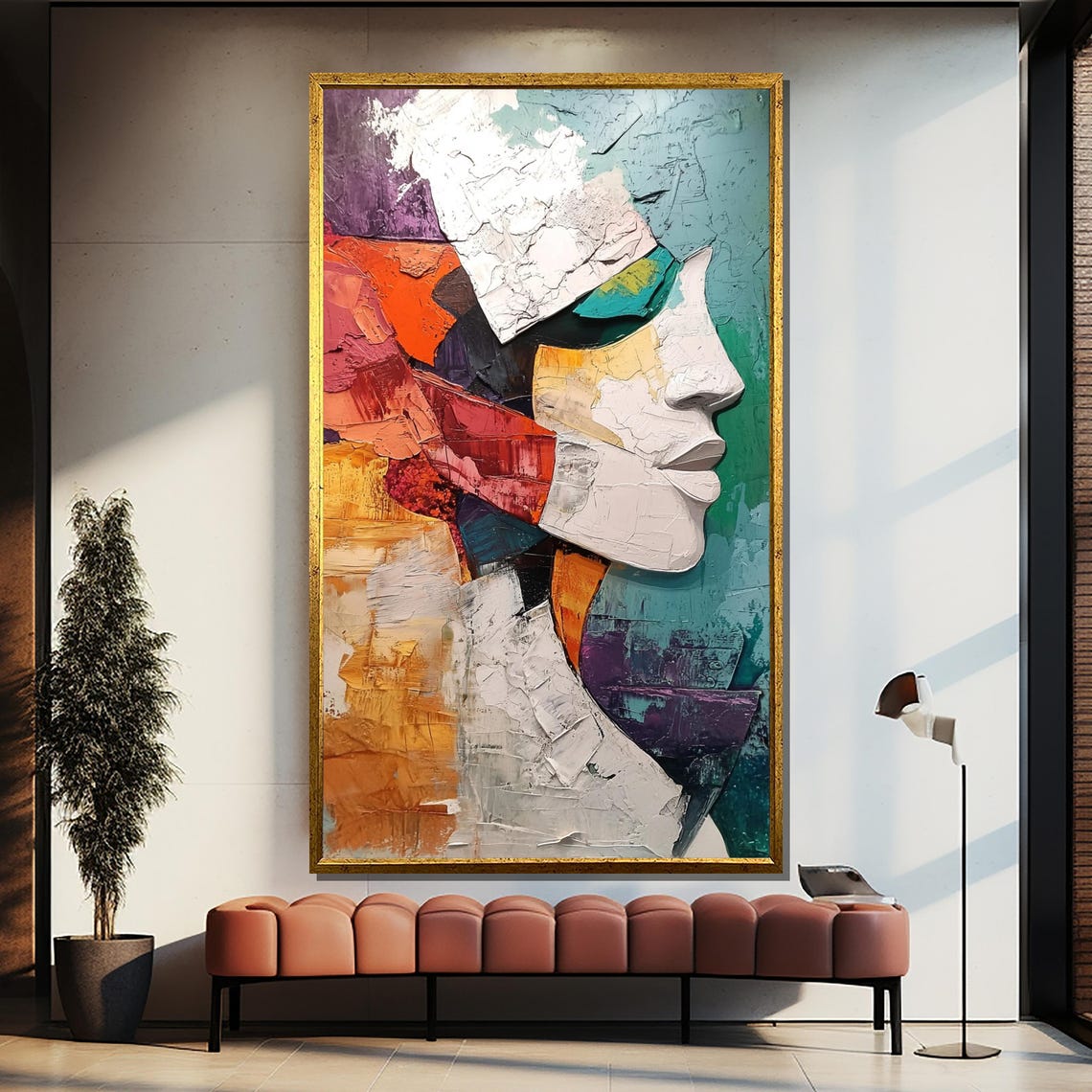 Colorful Textured Woman Profile Abstract Palette Knife Poster