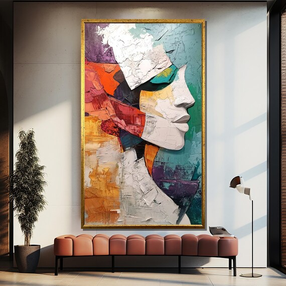 Colorful Textured Woman Profile Abstract Palette Knife Poster