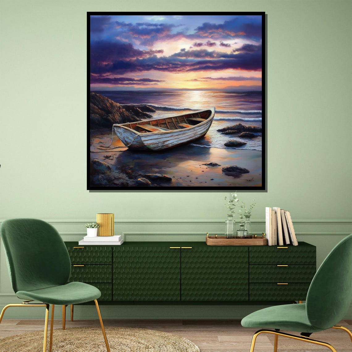 Rustic Boat At Sunset Wall Art Framed Ocean Print Coastal Beach Artwork Large Nautical Dcor Gift For Home Or Office - Image 4