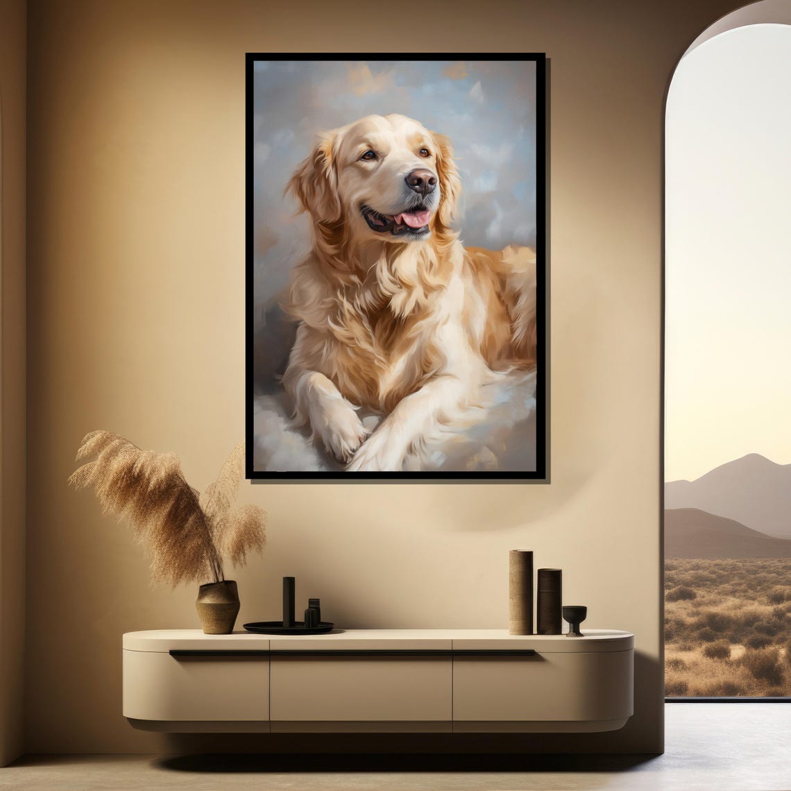 Smiling Golden Retriever Lying Down Dreamy Soft Pastel Pet Poster - Image 4