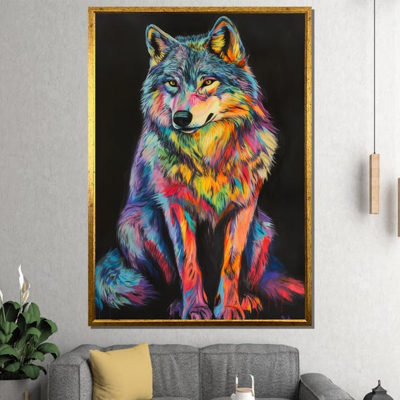 Wolf Painting Gift Vibrant Abstract Wildlife Wall Art Unique Animal Artwork For Bold And Modern Home Decor