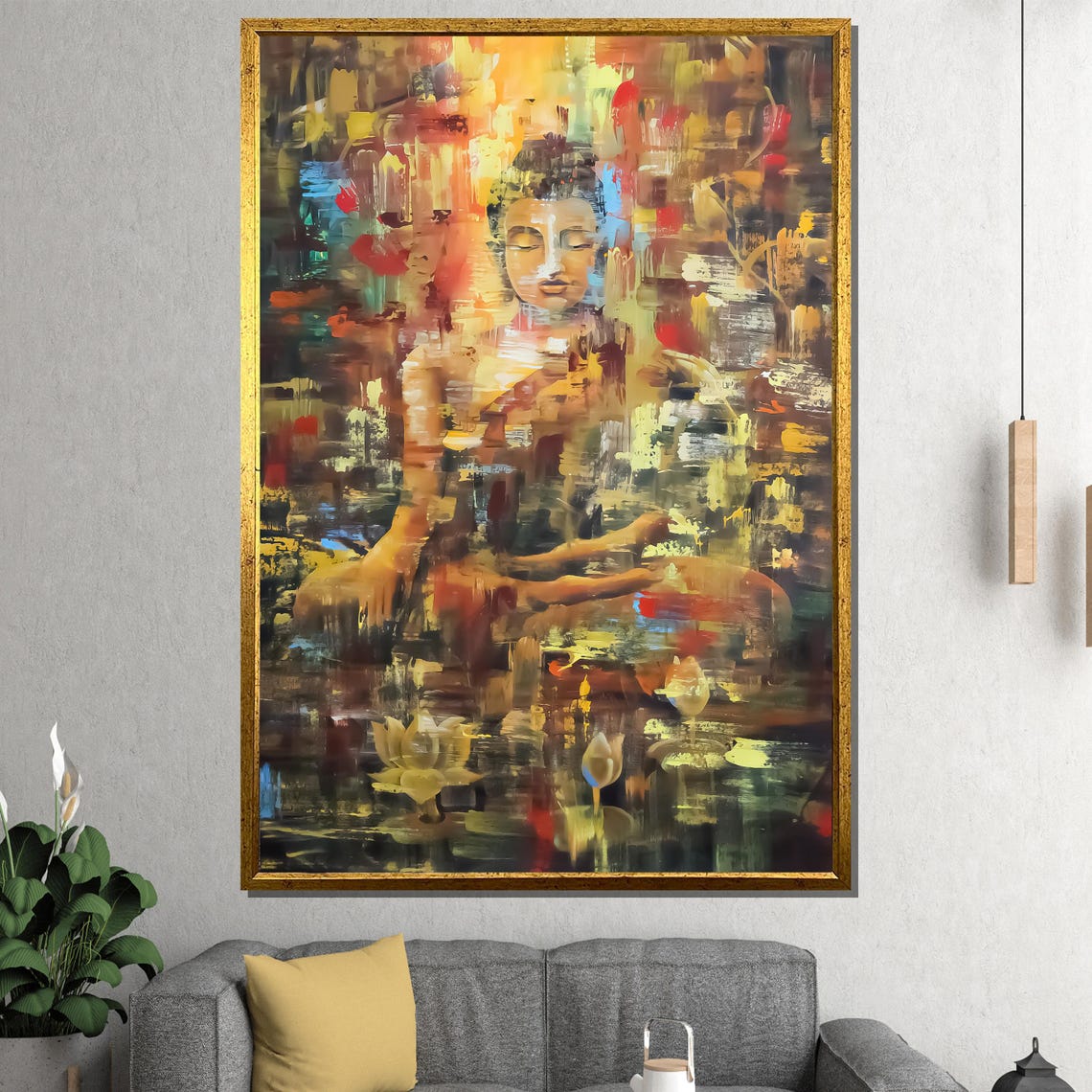 Abstract Golden Buddha Meditating In Warm Brushstrokes Poster