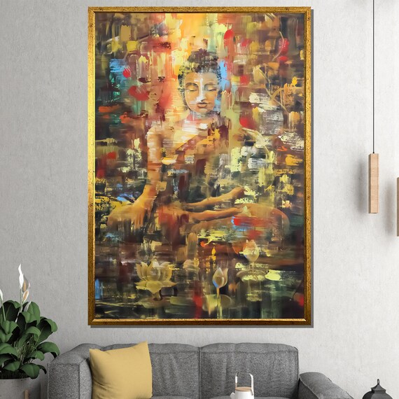 Abstract Golden Buddha Meditating In Warm Brushstrokes Poster