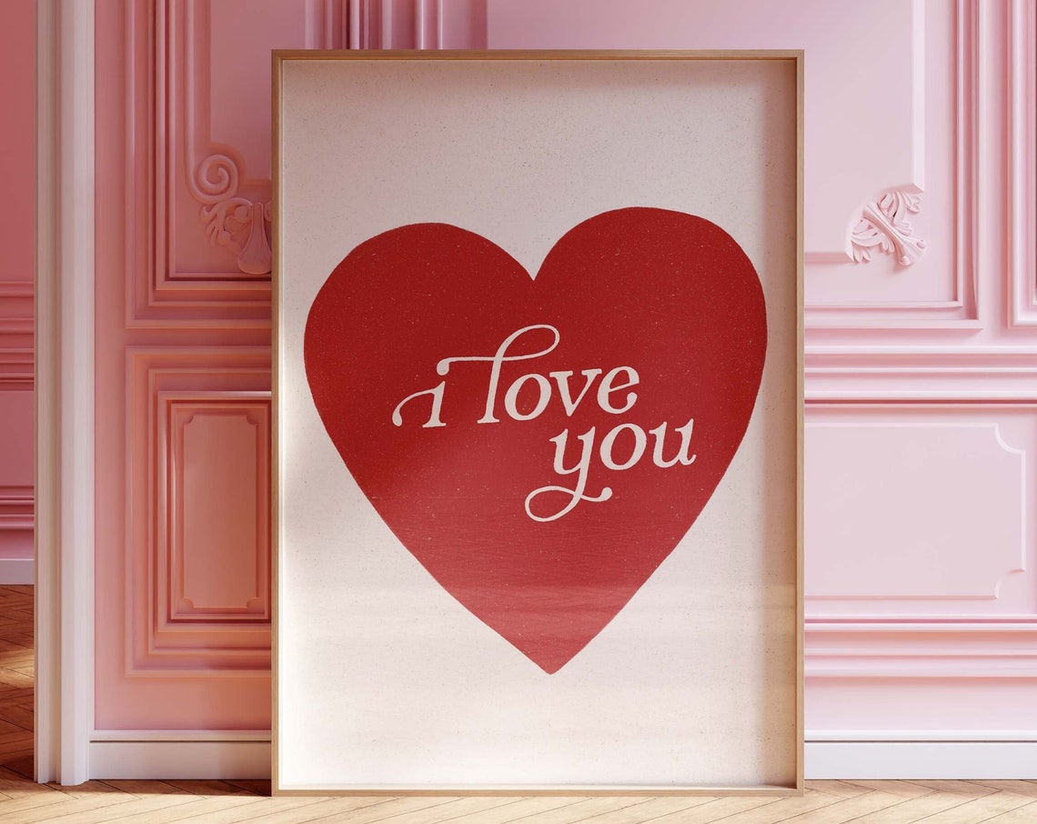 I Love You Big Red Heart Script Romantic Valentines Day Poster