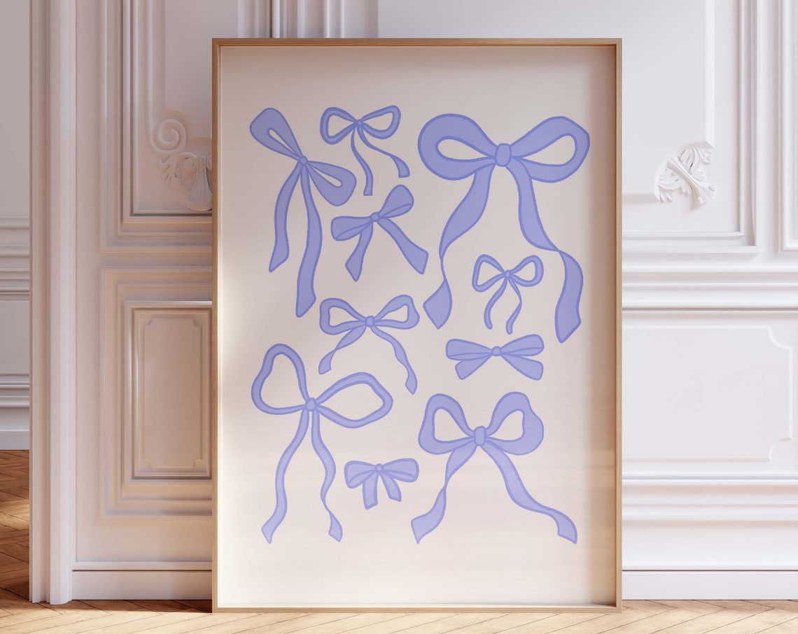 Blue Ribbon Bow Collection Coquette Chic Poster For Bedroom Wall