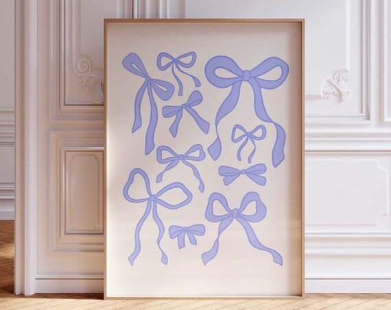 Blue Ribbon Bow Collection Coquette Chic Poster For Bedroom Wall