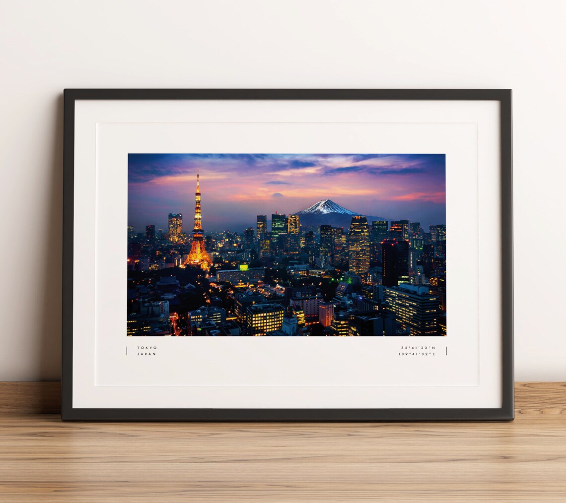 Tokyo Mt Fuji Coordinates Travel Poster, Japanese Wall Art