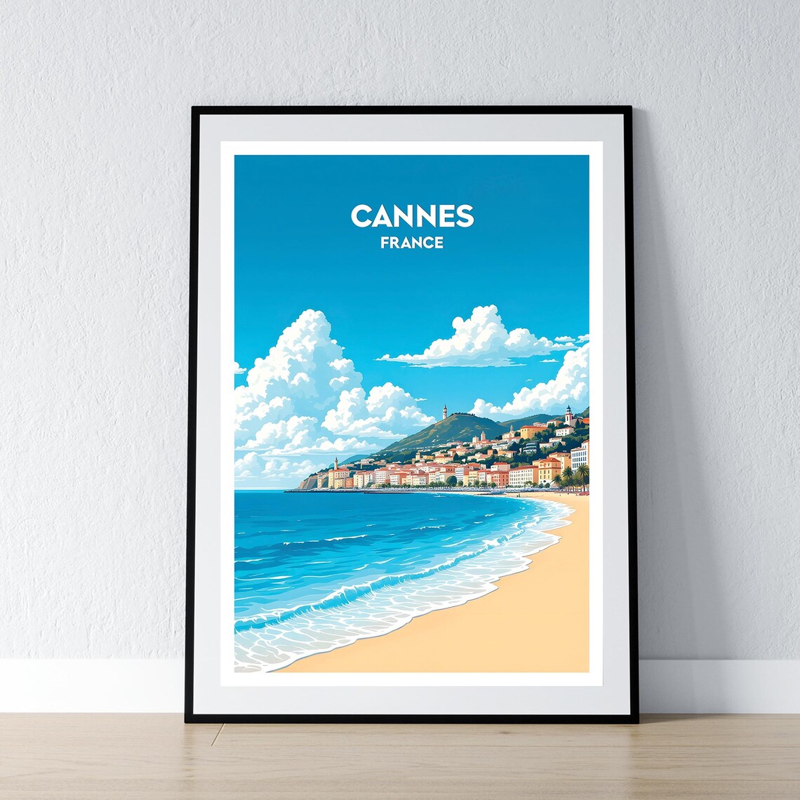 Cannes France Beach Riviera Town Sweeping Coast Vintage Travel Poster