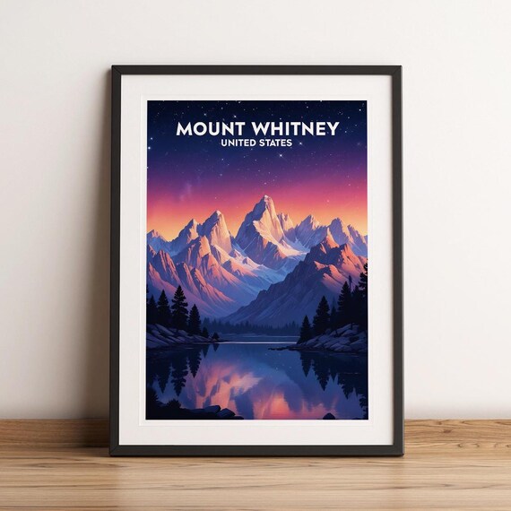 Mount Whitney USA Alpine Peaks Starry Dusk Scenic Travel Poster
