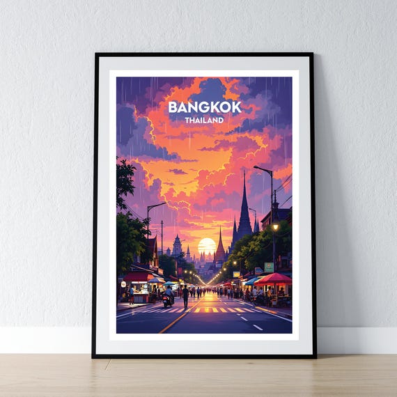 Bangkok Thailand Poster Print Wall Art Gift Travel Home Decor Illustration
