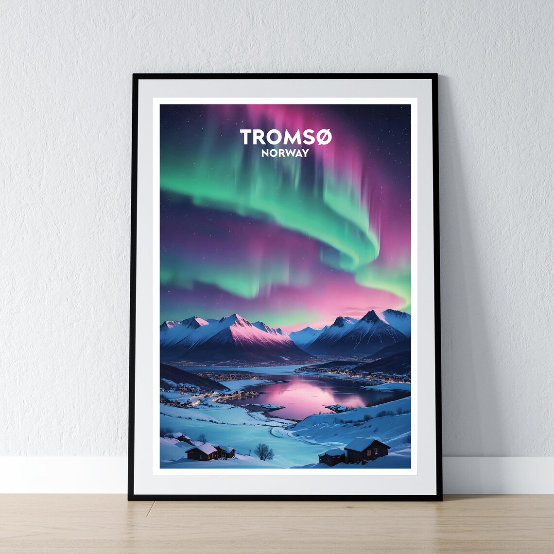 Tromso Northern Lights Poster, Norway Travel Art Print