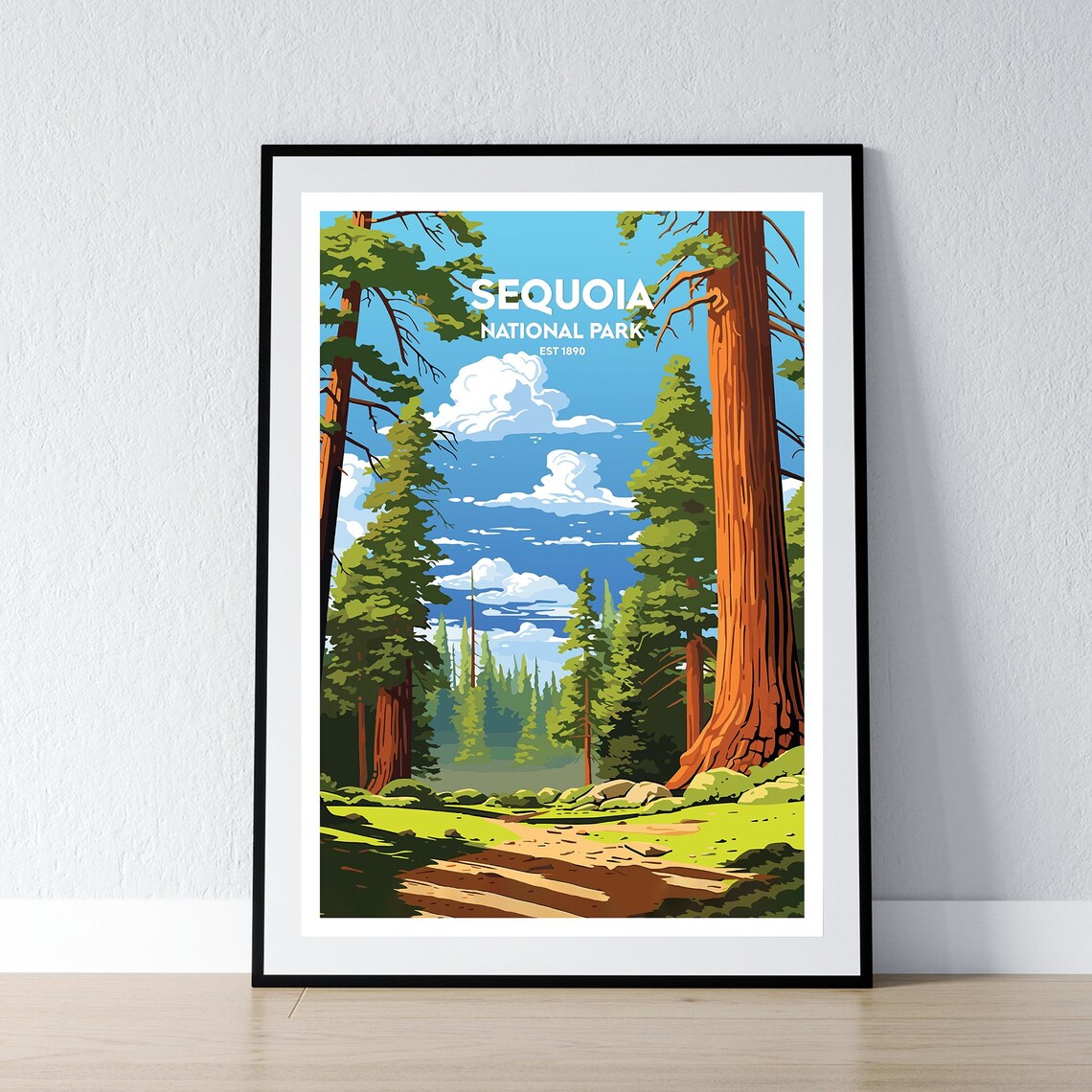 Sequoia National Park Est 1890 Redwood Trail Forest Travel Poster