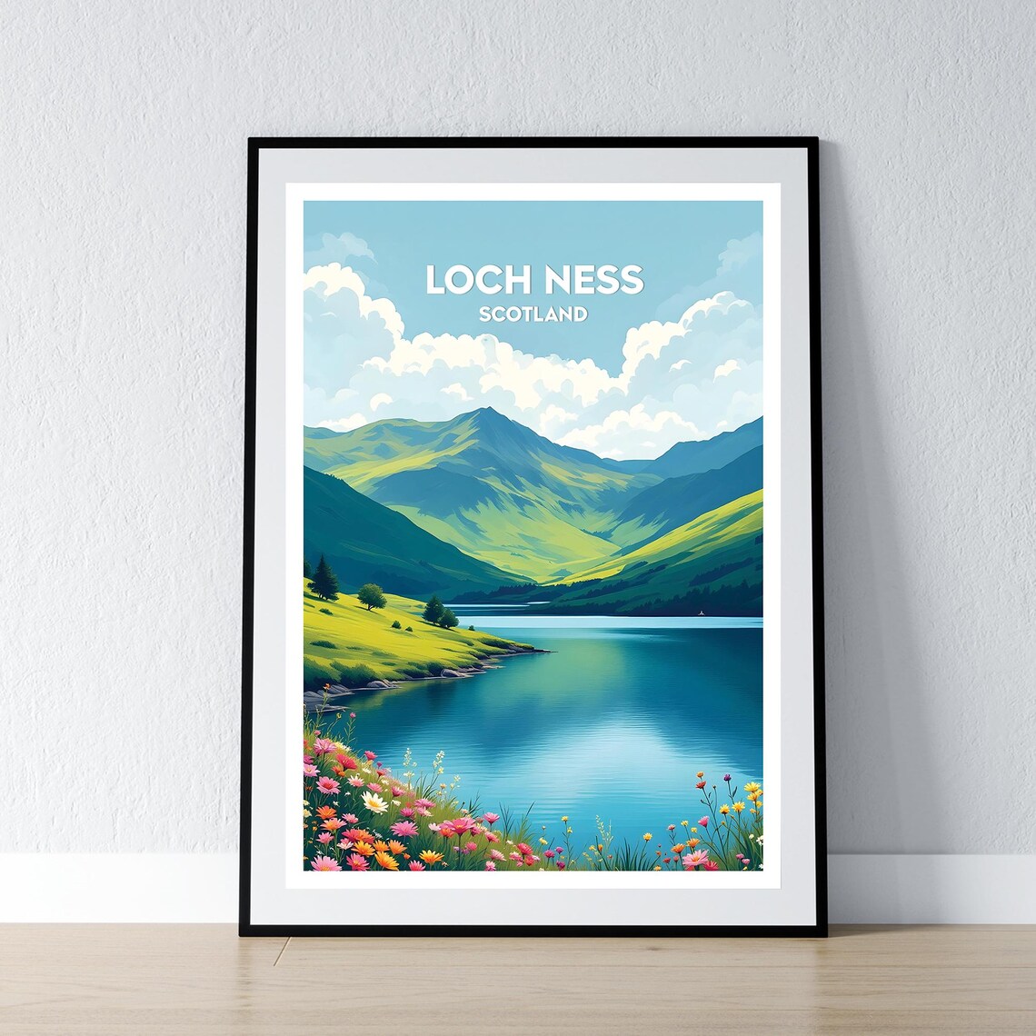 Loch Ness Scotland Travel Poster Highland Lake Mountain Vintage Style