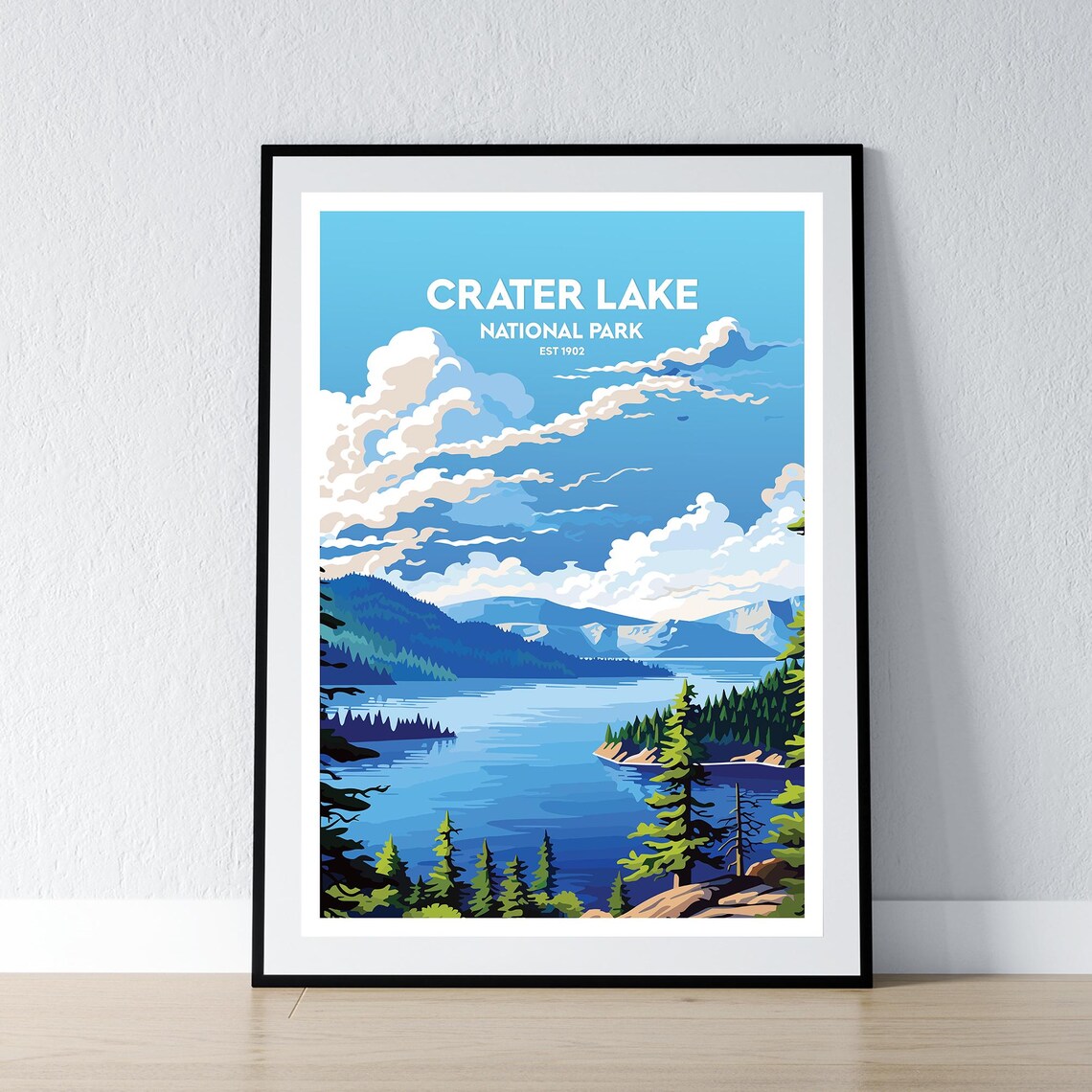 Crater Lake National Park Est 1902 Blue Lake Summer Travel Poster