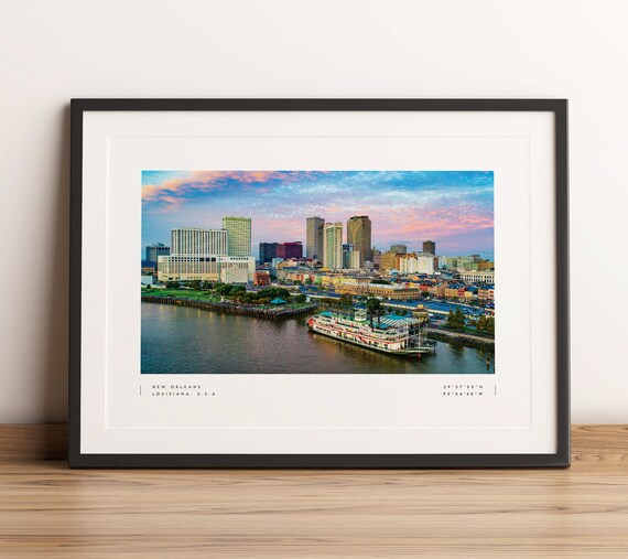 New Orleans Louisiana Sunset River Skyline Steamboat Photo Poster