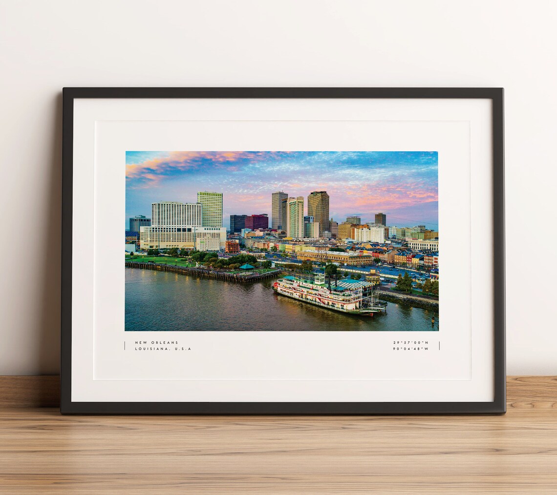 New Orleans Louisiana Sunset River Skyline Steamboat Photo Poster