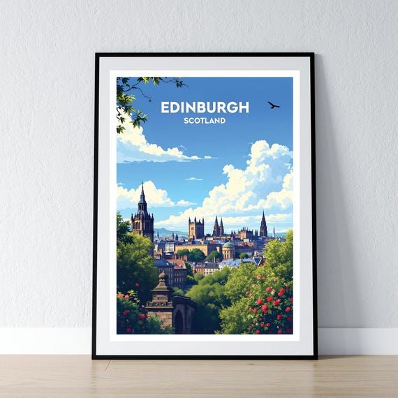 Edinburgh Poster Scotland Print Wall Art Gift Travel Home Decor Illustration