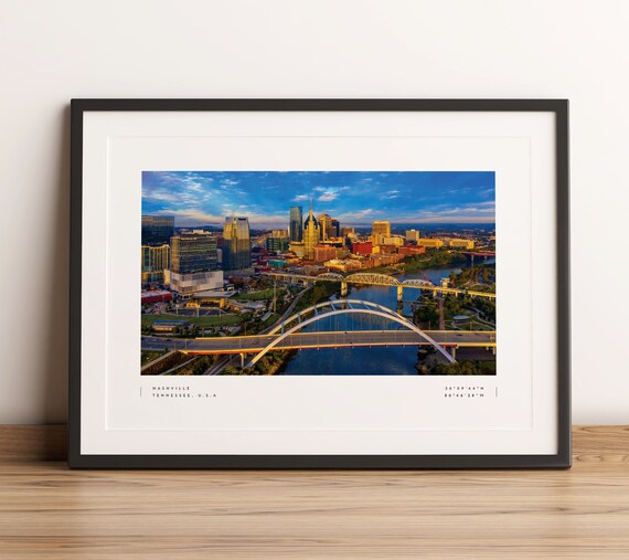 Nashville Tennessee Skyline Aerial Bridge Photo Coordinates Print