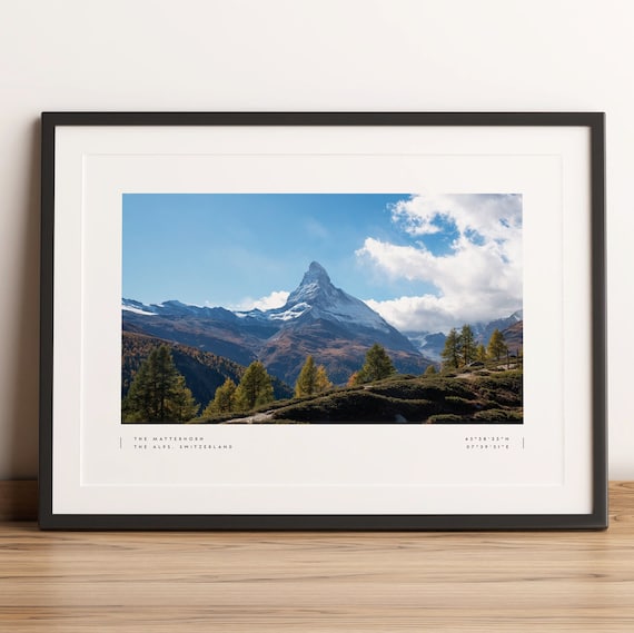 Matterhorn Travel Poster, Swiss Alps Coordinates