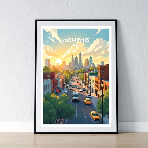 Memphis Poster Print Usa Wall Art Gift Travel United States Home Decor Illustration