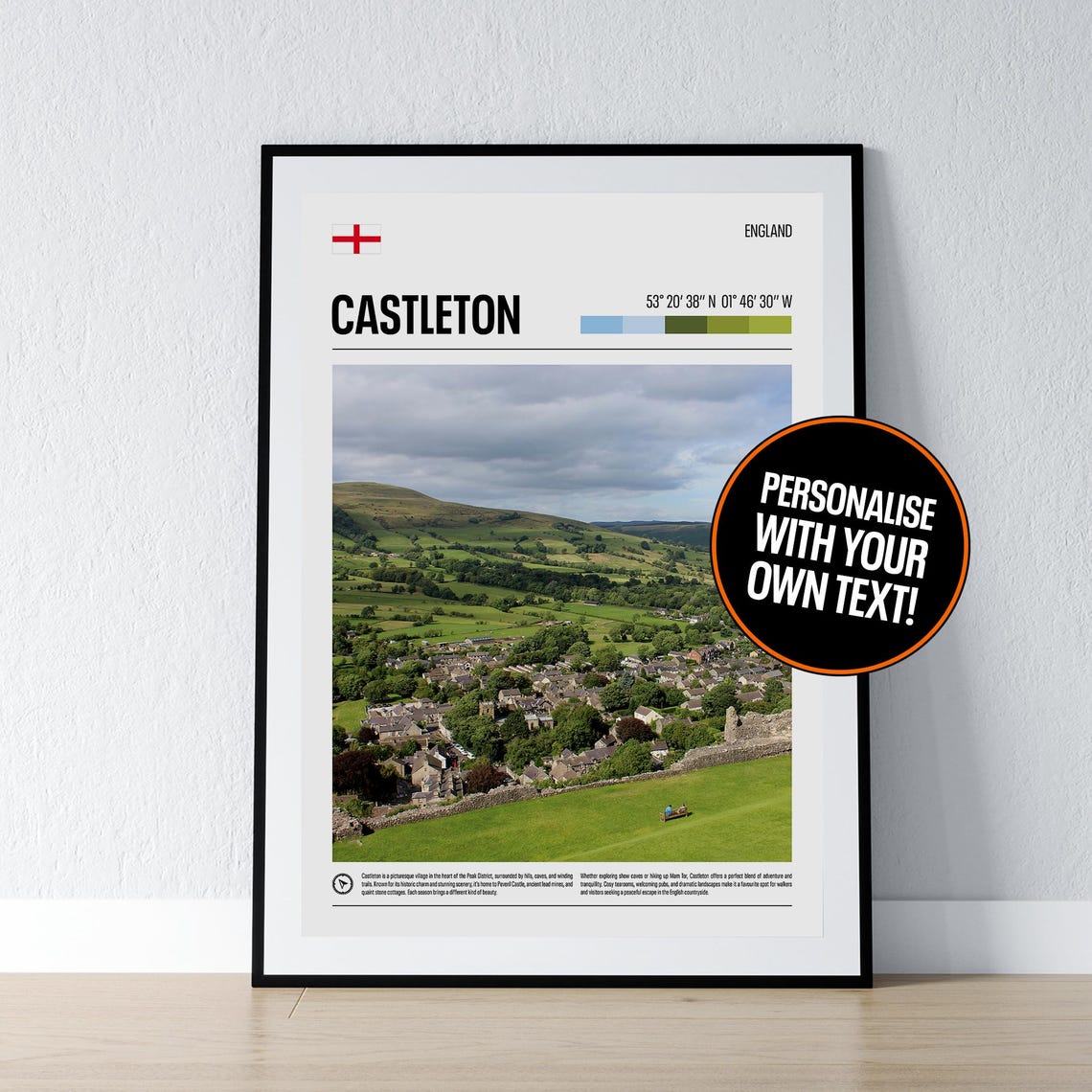 Castleton Peak District Village Coordinates Photo Travel Print