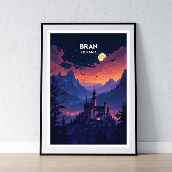 Bran Romania Poster Castle Print Romanian Wall Art Gift Travel Home Decor Illustration