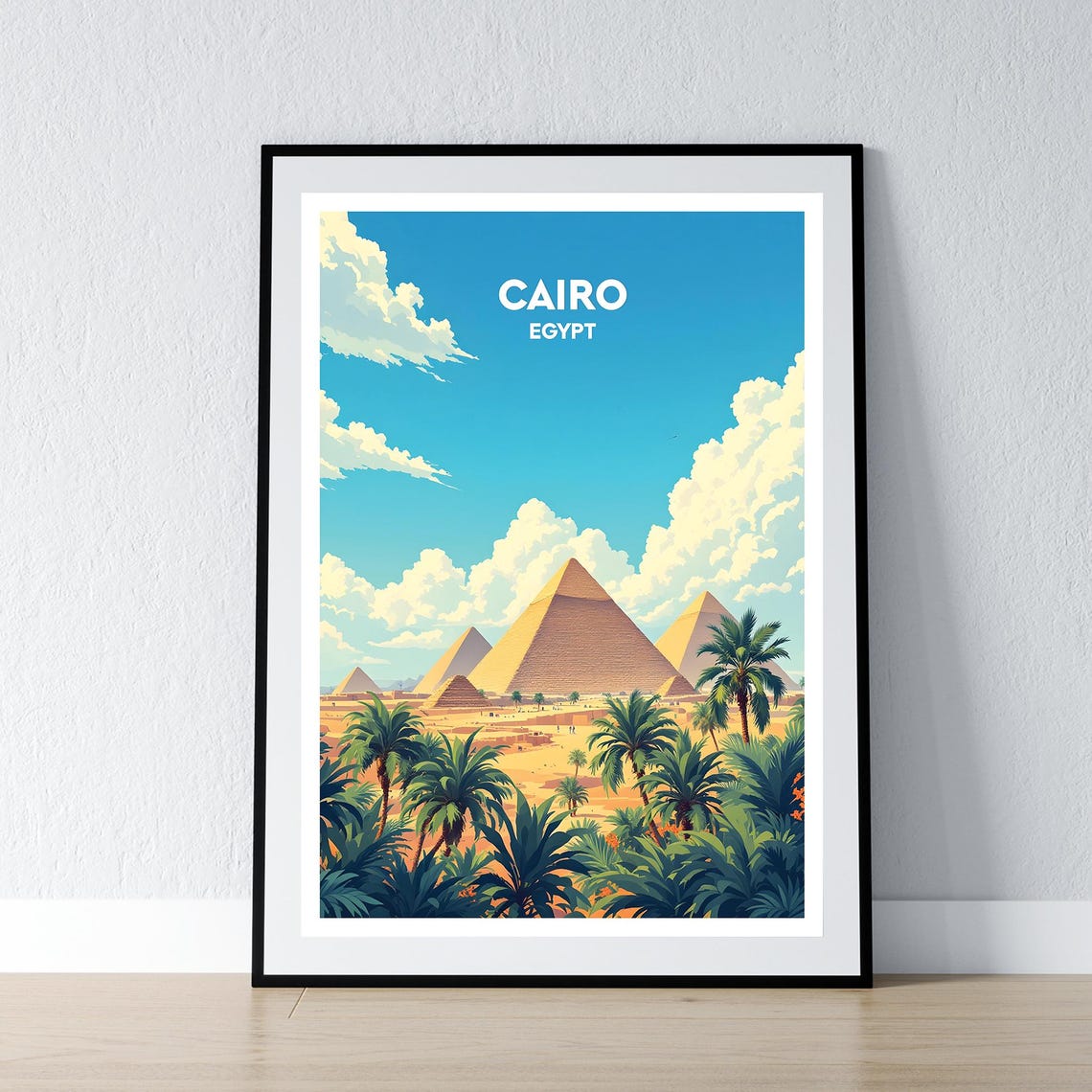 Cairo Egypt Giza Pyramids Palm Desert Vintage Travel Wall Poster