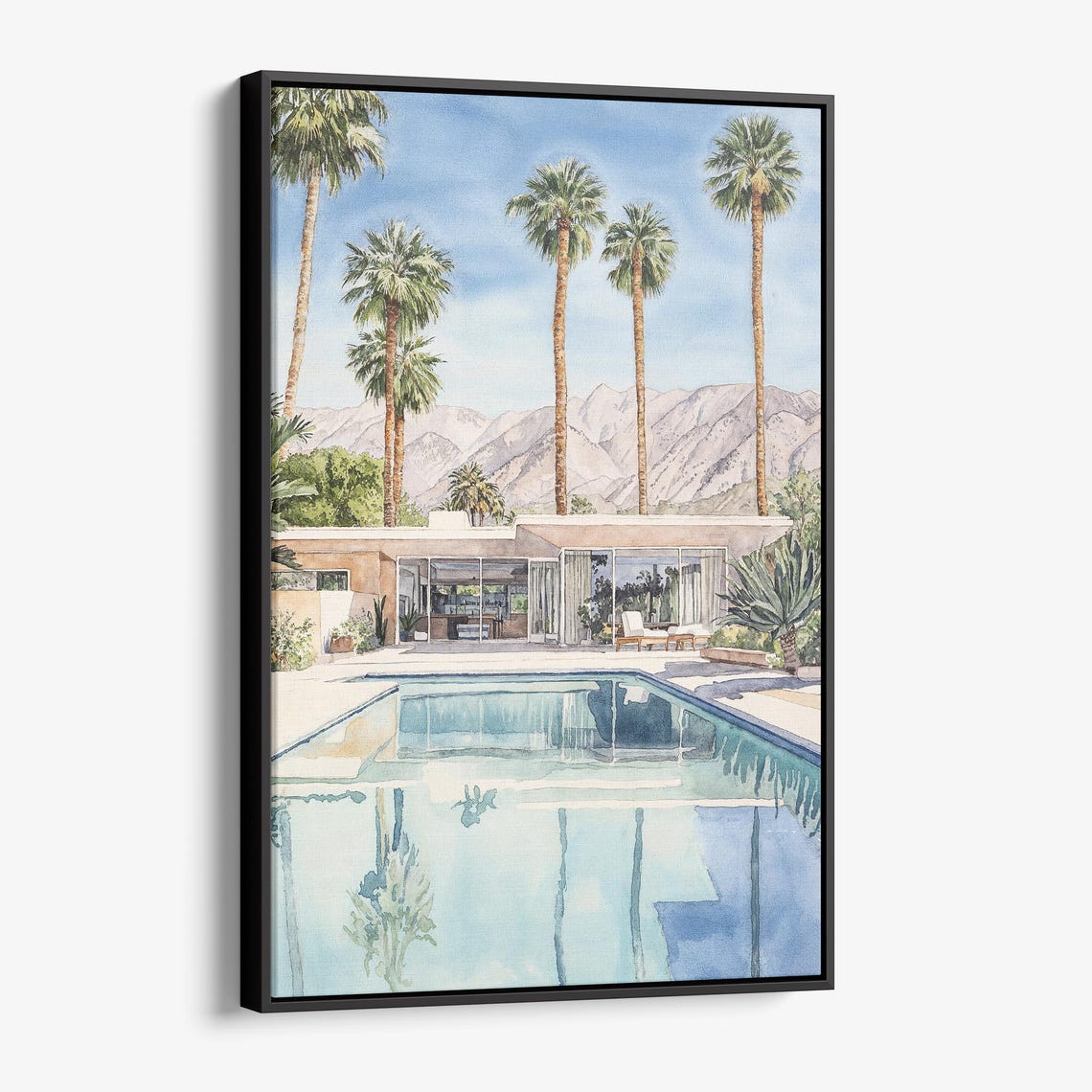 Palm Springs Pool Villa Mid Century Modern Watercolor Art Poster