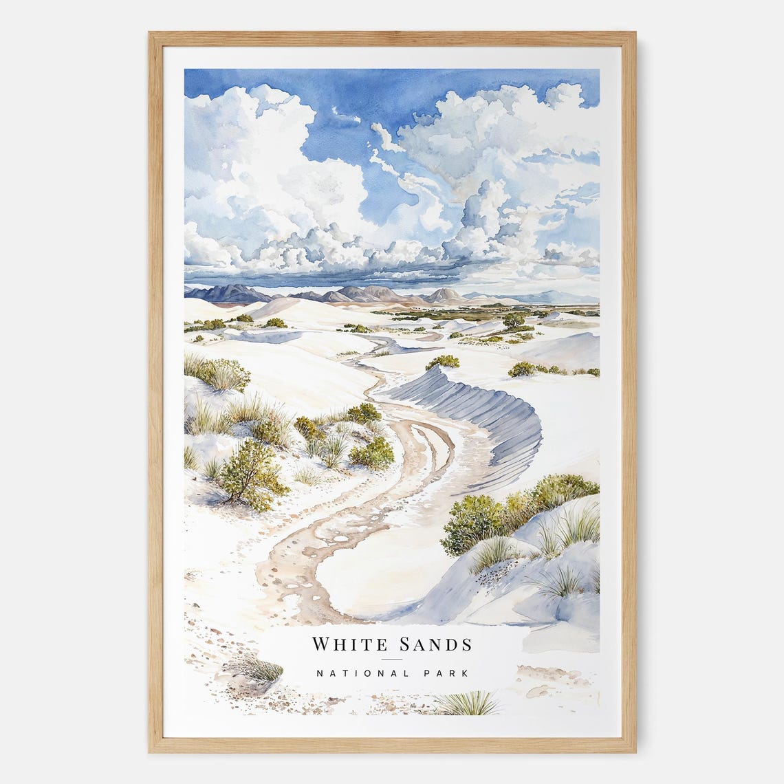 White Sands National Park Desert Dune Field Watercolor Poster