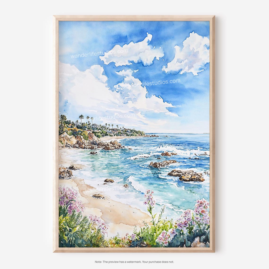 Laguna Beach California Rocky Coast Watercolor Style Art Poster