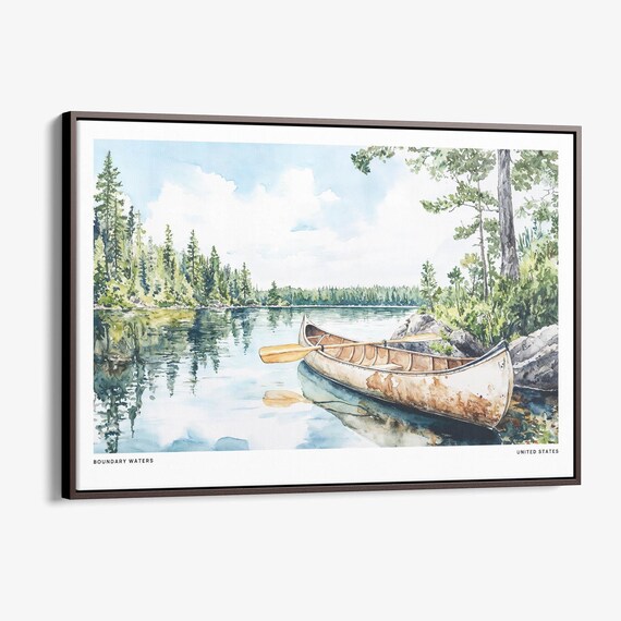 Boundary Waters Canoe Lake Watercolor Pine Forest Travel Poster
