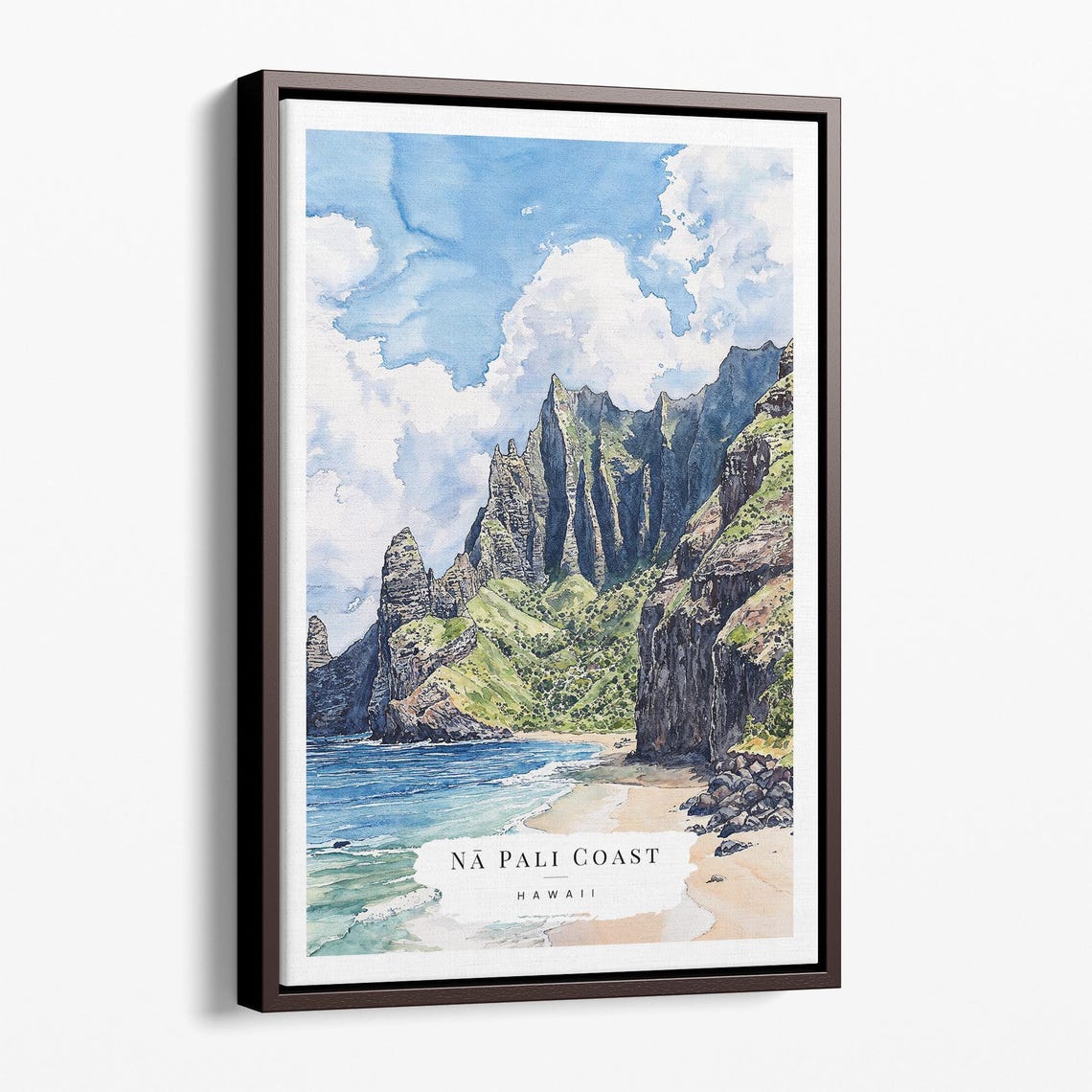Na Pali Coast Hawaii Dramatic Cliffs Beach Watercolor Travel Poster