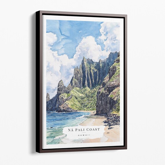 Na Pali Coast Hawaii Dramatic Cliffs Beach Watercolor Travel Poster