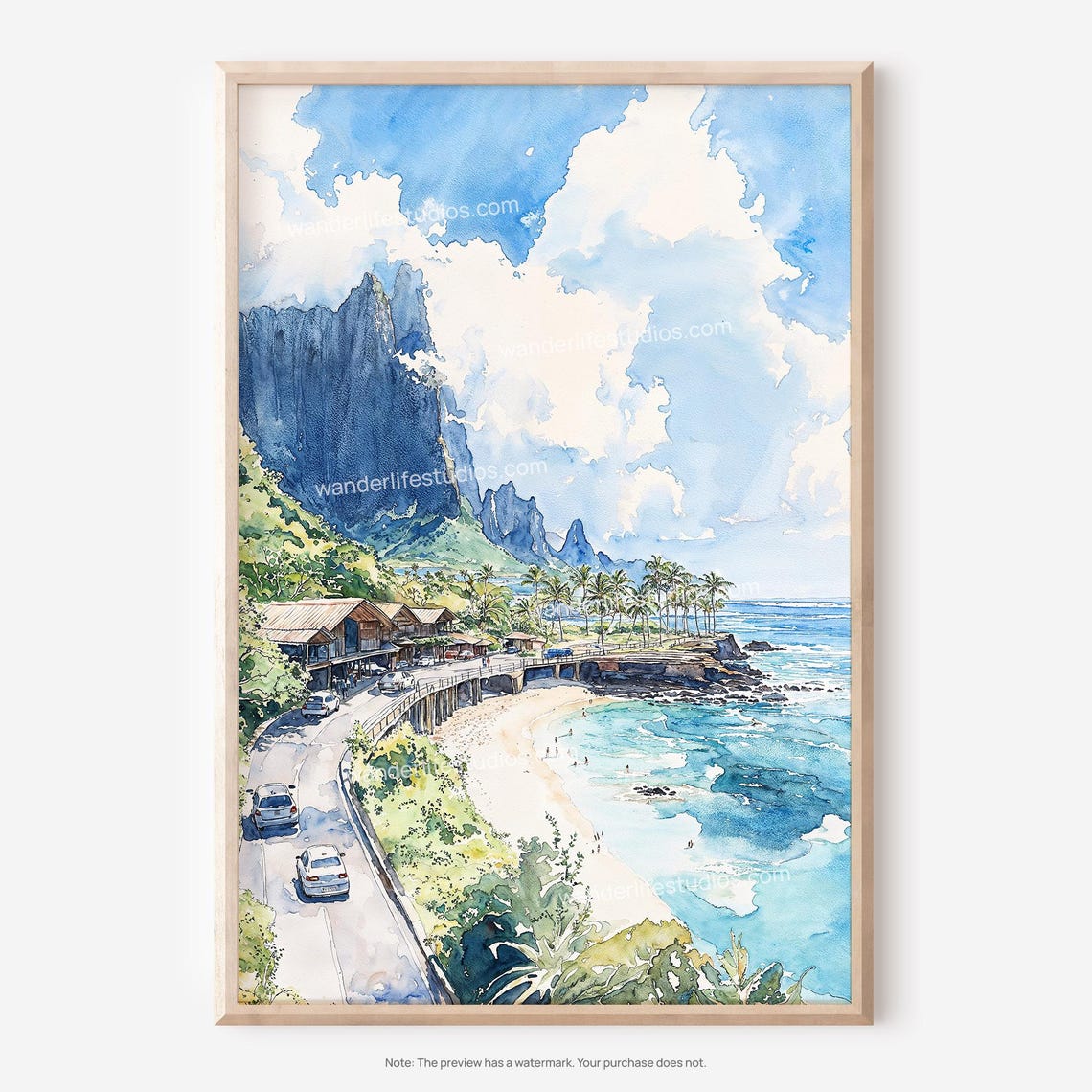 Na Pali Coast Kauai Hawaii Cliffs Beach Ocean Watercolor Poster