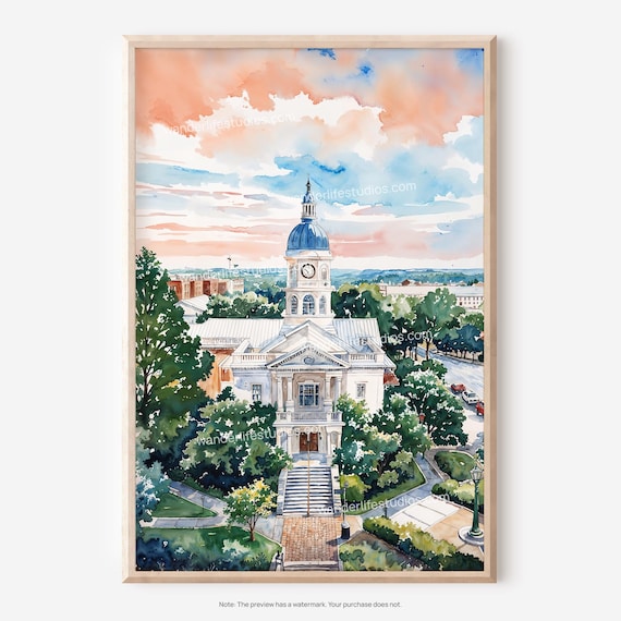 Athens Georgia Wall Art Watercolor Cityscape