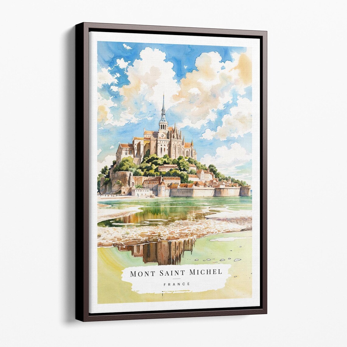 Mont Saint Michel France Watercolor Abbey Tidal Island Travel Poster