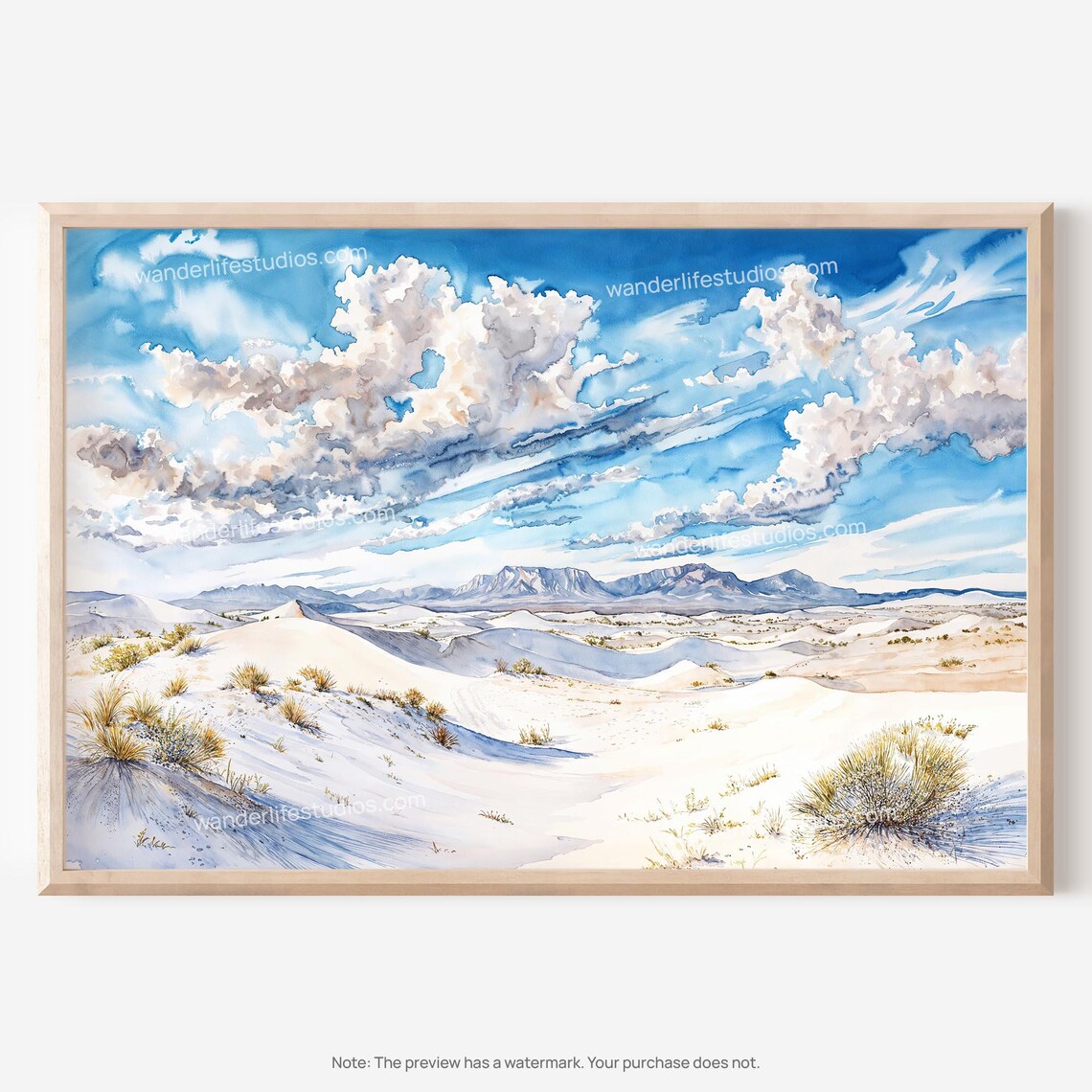 White Sands National Park Dunes Dramatic Clouds Watercolor Desert Poster