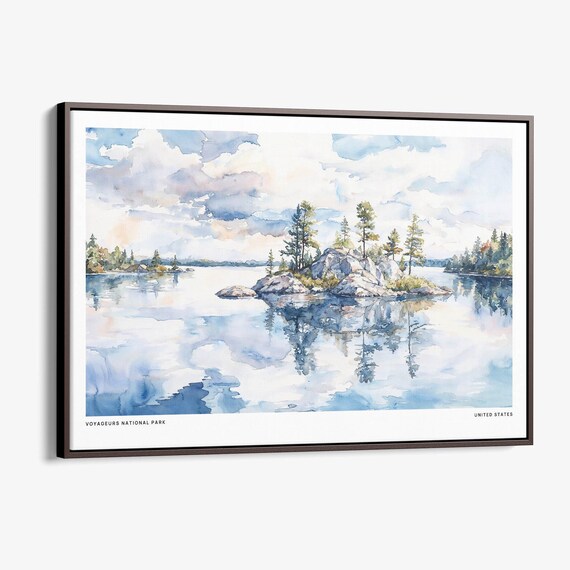 Voyageurs National Park Lake Island Pines Watercolor Art Poster