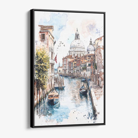 Venice Canal Canvas Print Watercolor Wall Art Of A Serene Cityscape