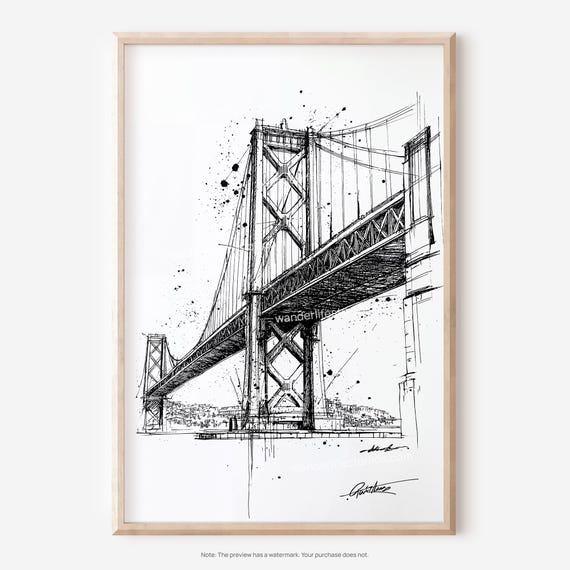 Oakland Bridge Wall Art Pencil Drawing