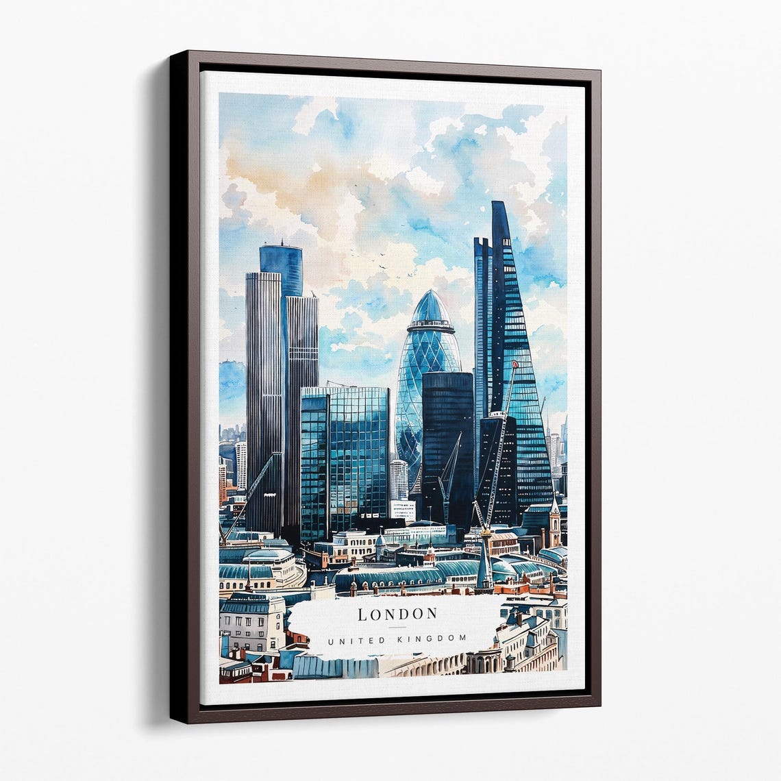 London Business Skyline United Kingdom Watercolor Cityscape Poster